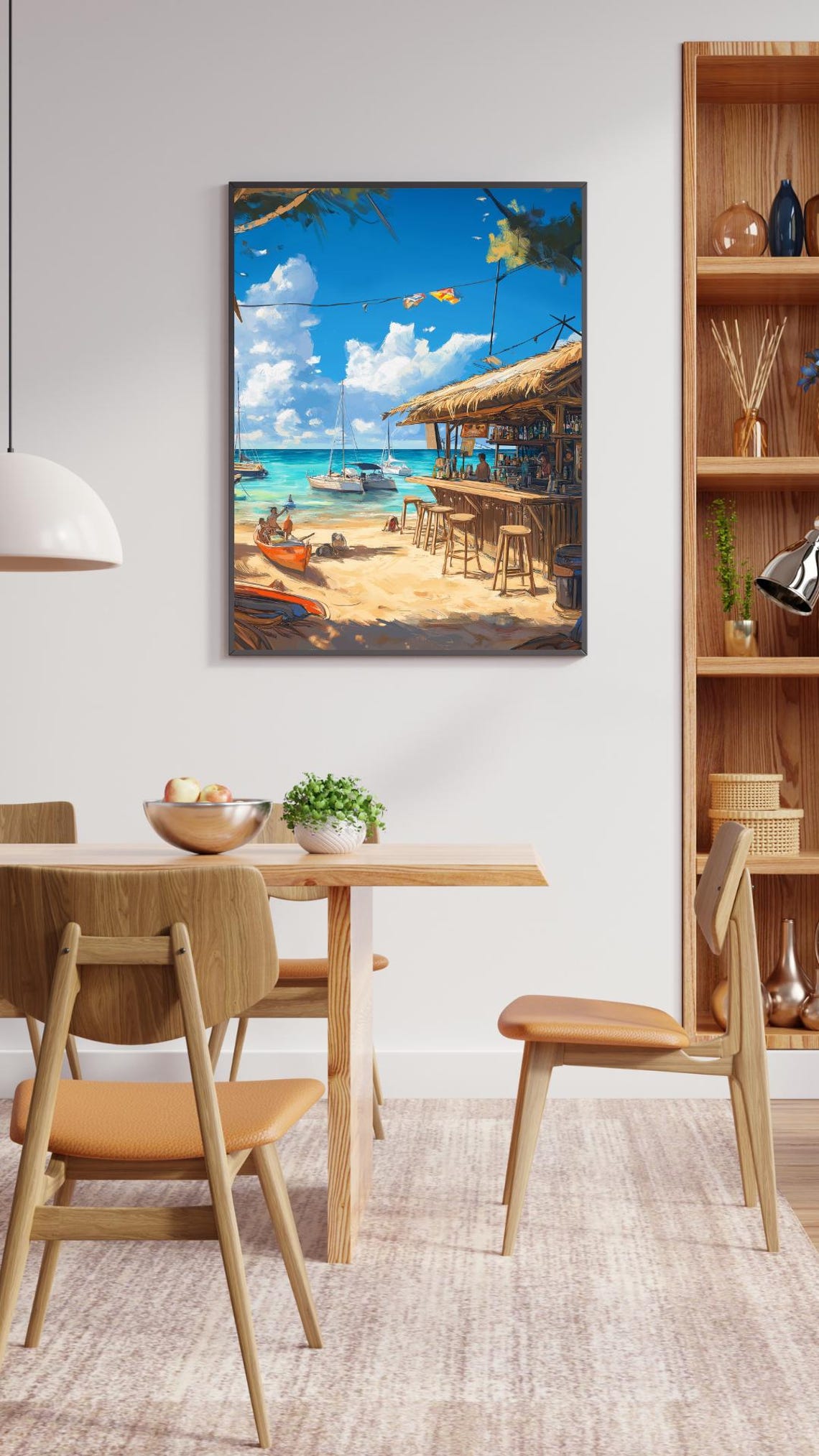 Tropical Beach Bar with Sailboats on Turquoise Waters Poster - Image 2
