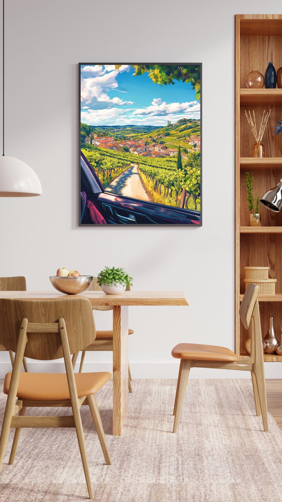 Car Window View Of Vineyard Path Toward Village Under Clouds Poster - Image 2