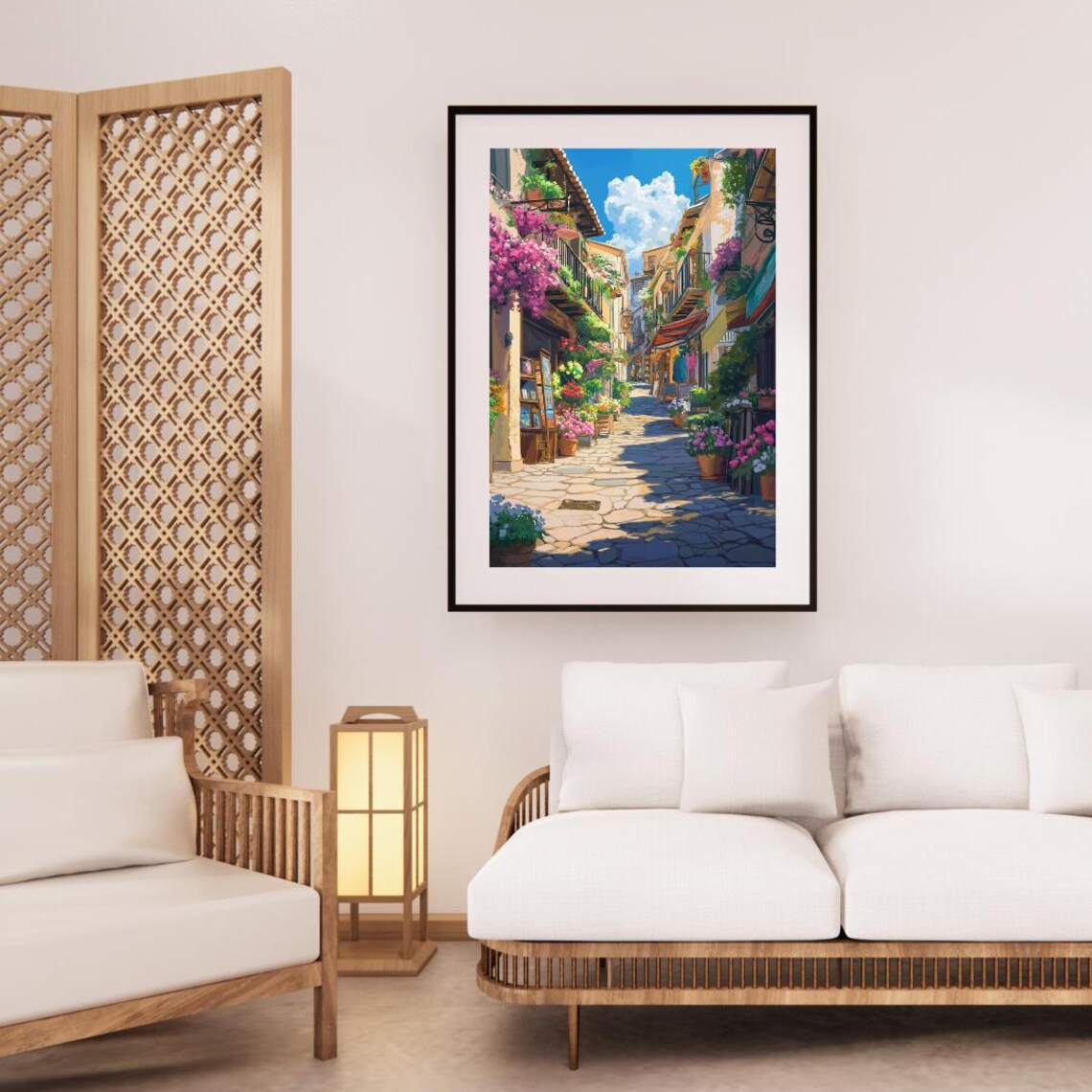 Sunlit Spanish Old Town Street With Flowers And Cobbled Lane Poster - Image 3