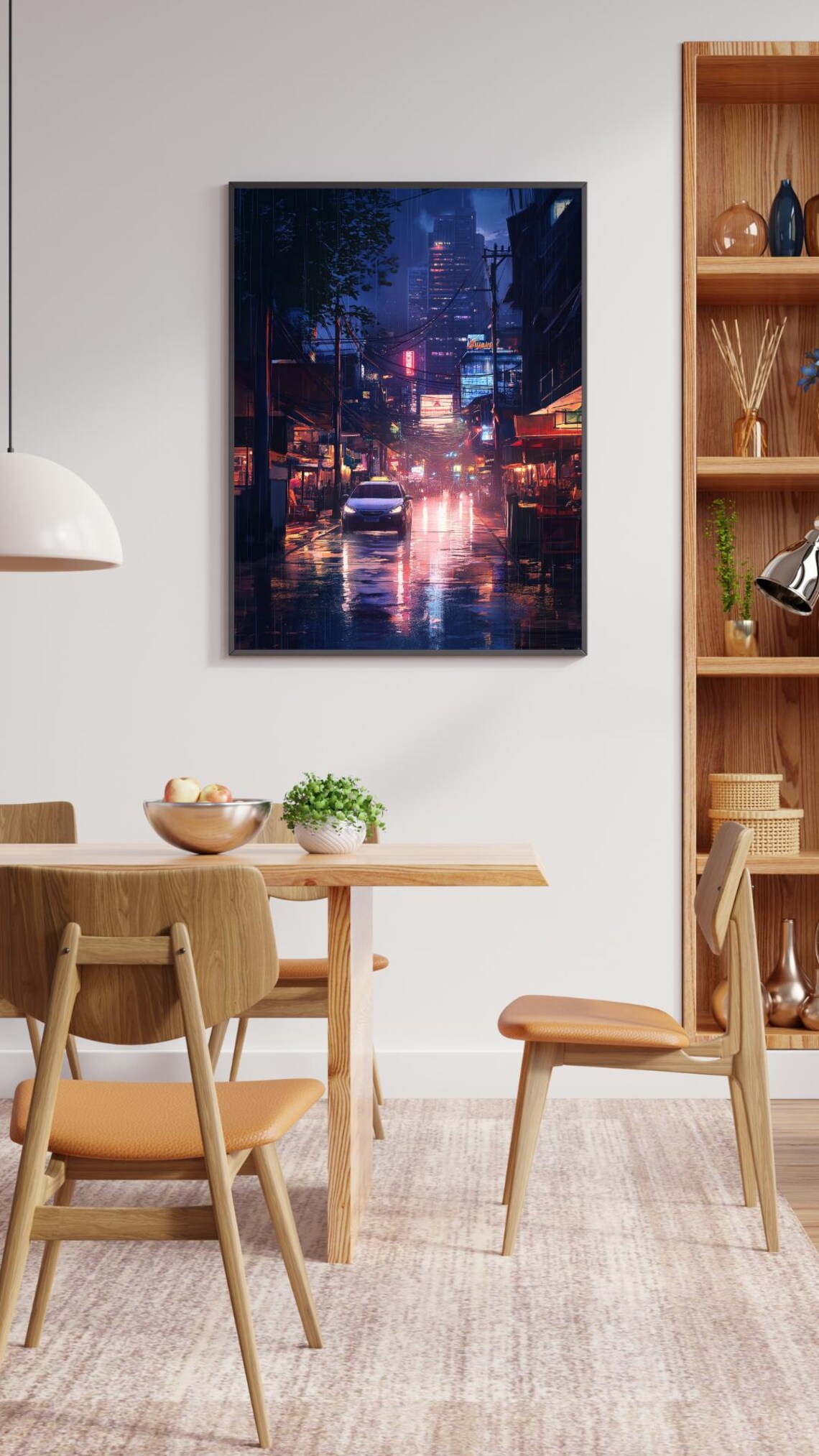 Rainy Neon City Night Street With Taxi And Wet Reflections Poster - Image 2