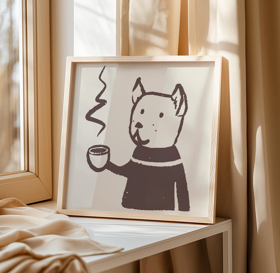 Coffee Dog, Minimalist Scandinavian Art Print