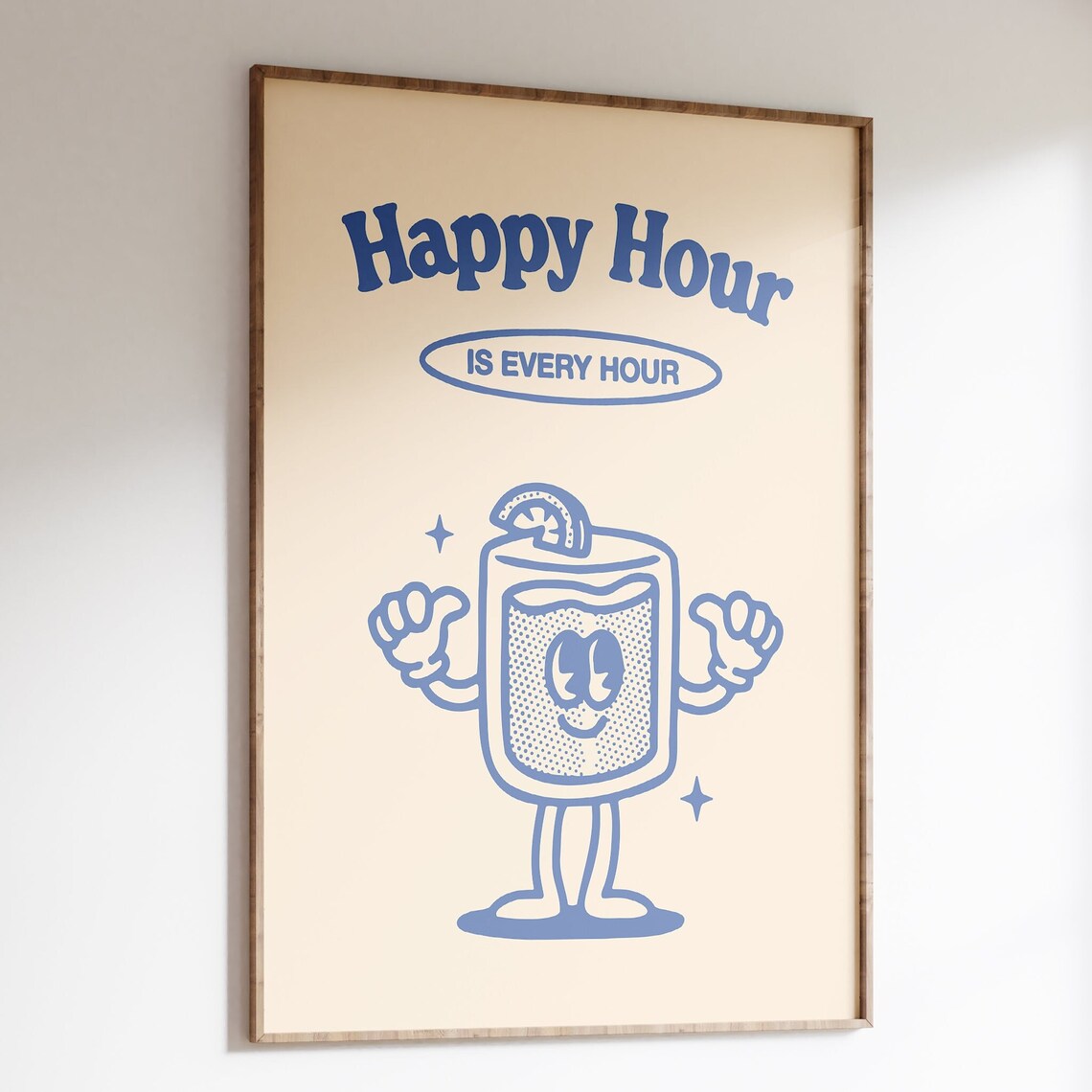 Retro Happy Hour Cocktail Poster, Groovy 70s Decor
