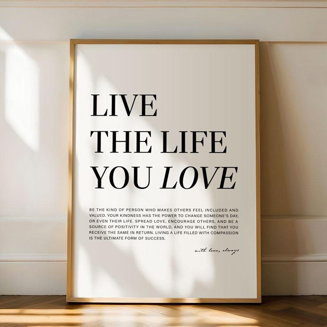Live The Life You Love Minimalist Inspirational Typography Wall Art