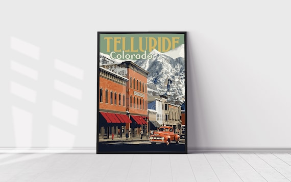 Telluride Colorado Downtown Skiing Vintage Travel Poster