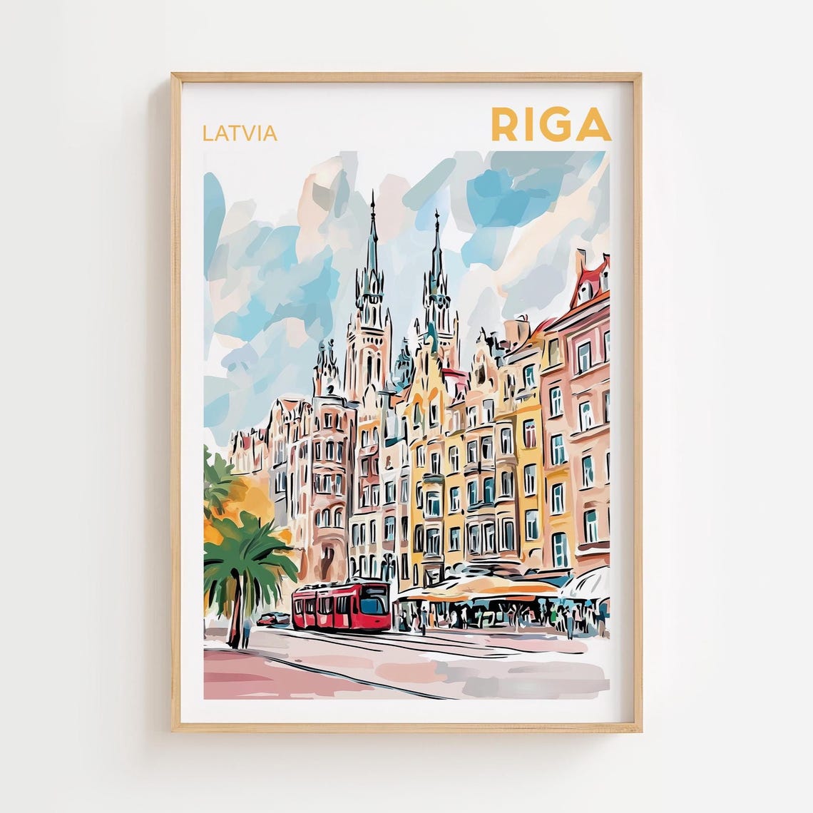 Rigariga Watercolor Riga Cityscape, Latvia Travel Poster