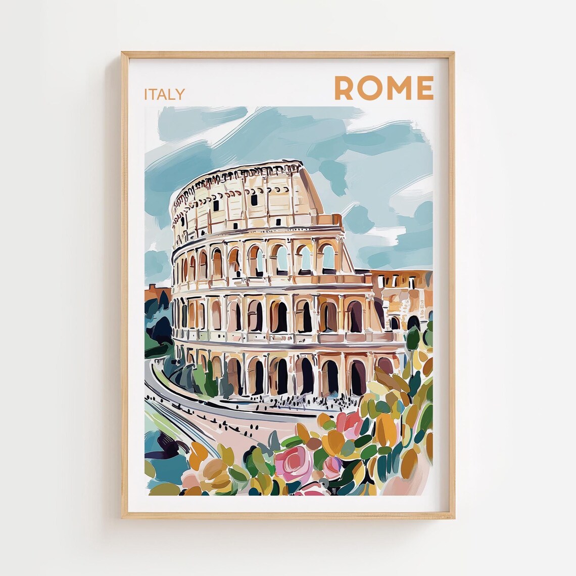 Rome Colosseum Watercolor Painting, Italy Travel Poster