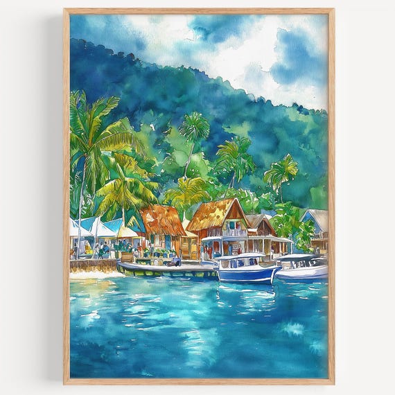 Port Vila Watercolor Painting Wall Art Print Travel Poster Vanuatu Decor Illustration Home