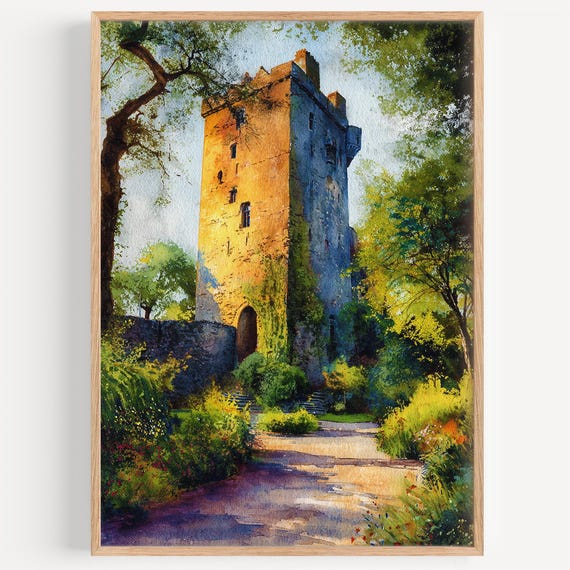 Blarney Castle Watercolor Painting Wall Art Print Travel Poster Ireland Decor Illustration Home