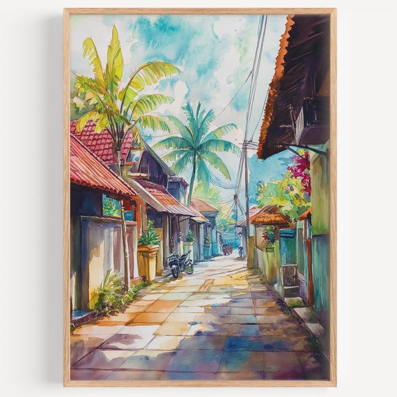 Surabaya Watercolor Painting Wall Art Print Asia Poster Indonesia Travel Decor Illustration Home