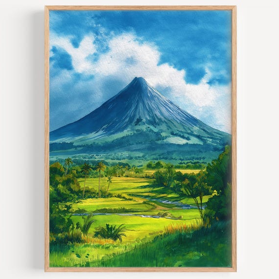 Arenal Volcano Watercolor Travel Poster