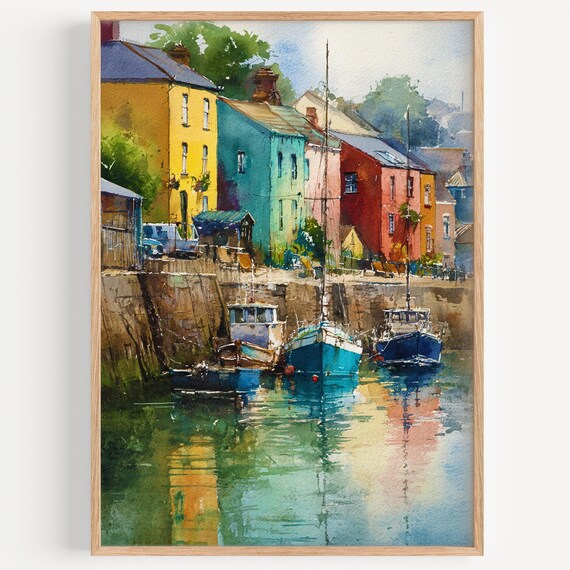 Kinsale Watercolor Ireland Travel Poster, Art Print