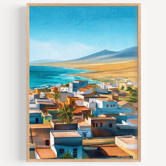 Fuerteventura Watercolor Painting Wall Art Print Travel Poster Spain Decor Illustration Home