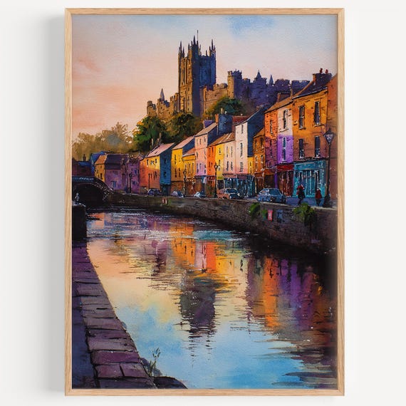 Kilkenny Watercolor Painting Wall Art Print Ireland Travel Poster Decor Illustration Home