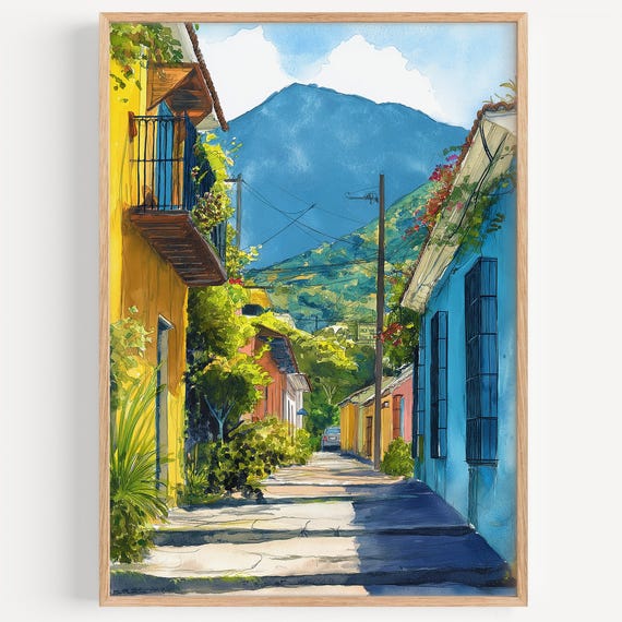 Antigua Watercolor Painting Wall Art Print Travel Poster Guatemala Decor Illustration Home