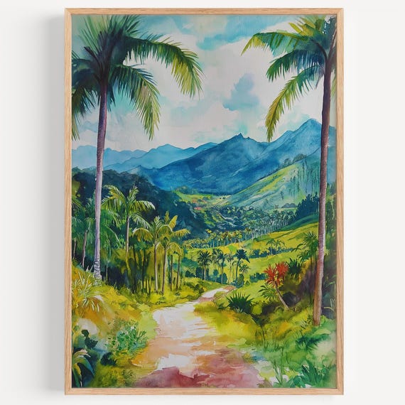 Cocora Valley Watercolor Painting Wall Art Print Travel Poster Colombia Decor Illustration Home