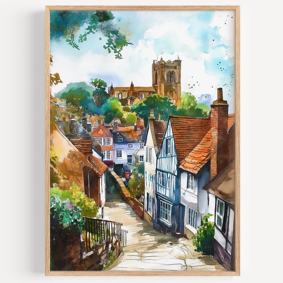 Durham Watercolor Painting Wall Art Print Travel Poster England Decor Illustration Home
