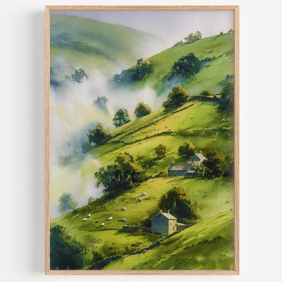 Brecon Beacons Watercolor Painting Wall Art Print Travel Poster Wales Decor Illustration Home