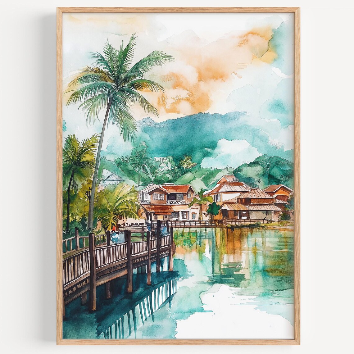 Davao City Watercolor Painting, Philippines Travel Poster