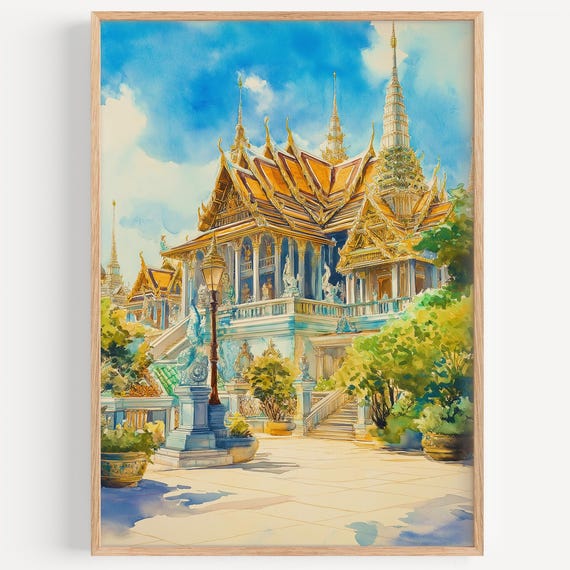 Grand Palace Watercolor Painting Wall Art Print Travel Poster Decor Illustration Home
