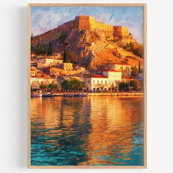Nafplio Watercolor Painting Wall Art Print Greece Travel Poster Decor Illustration Home