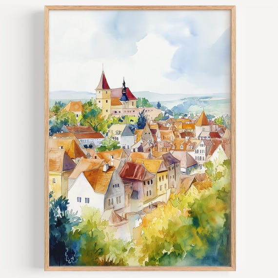 Pecs Watercolor Painting Wall Art Print Travel Poster Hungary Decor Illustration Home