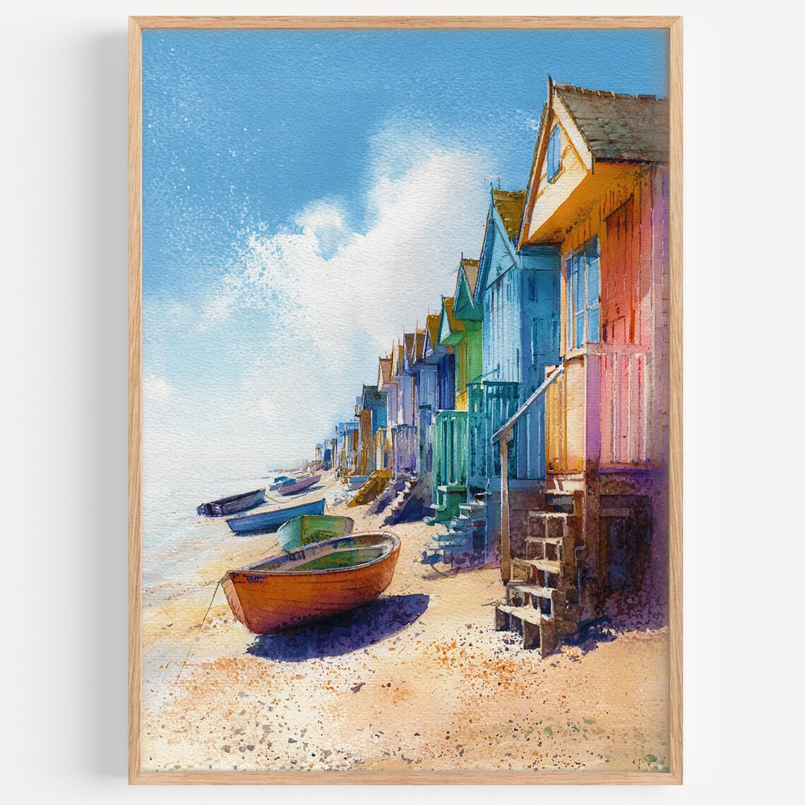 Whitstable Kent Colorful Beach Huts Boats Watercolor Travel Poster