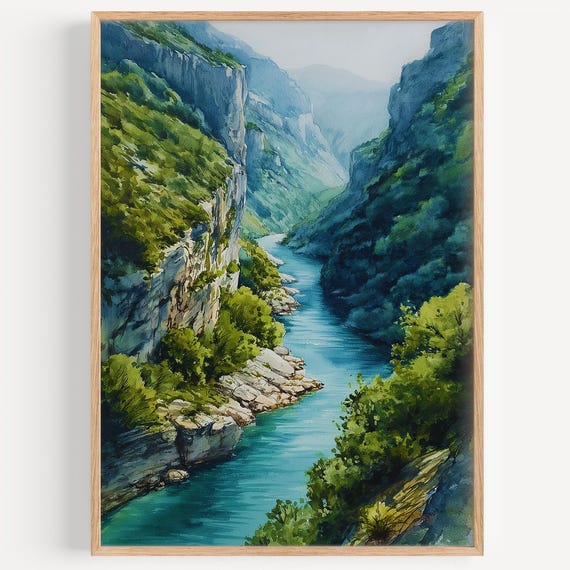 Gorges Du Verdon Watercolor Painting Wall Art Print Travel Poster France Decor Illustration Home