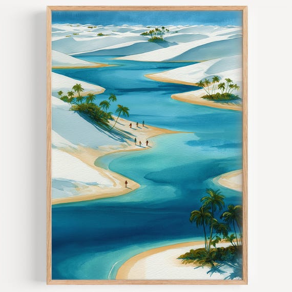 Lencois Maranhenses Watercolor Painting Wall Art Print Travel Poster Decor Illustration Home
