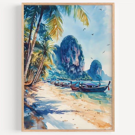 Krabi Watercolor Painting Wall Art Print Thailand Poster Travel Decor Illustration Home