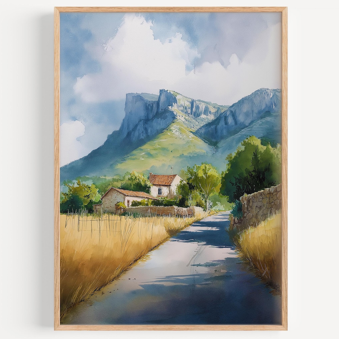Table Mountain South Africa Village Road Watercolor Travel Poster