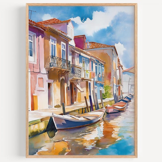 Aveiro Watercolor Painting Wall Art Print Travel Poster Portugal Decor Illustrationhome