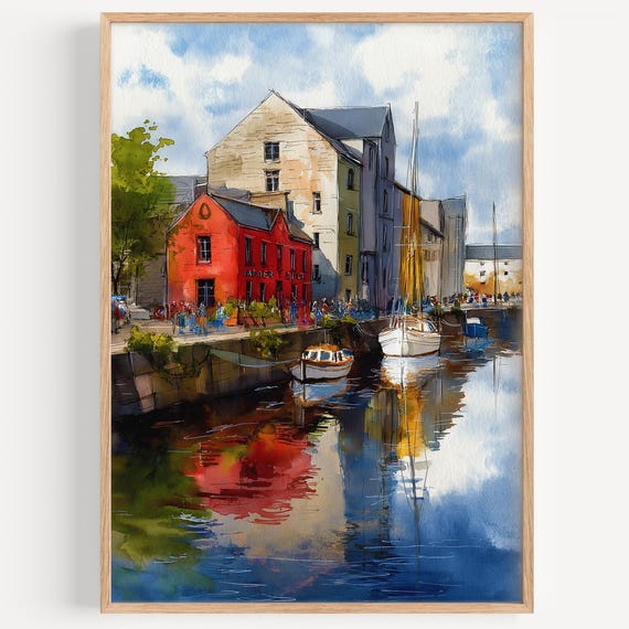 Galway Watercolor Painting Wall Art Print Travel Poster Ireland Decor Illustration Home