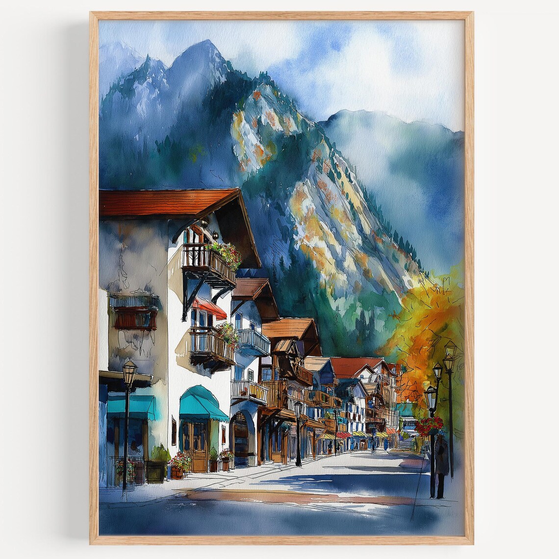 Leavenworth Watercolor Travel Poster, USA Decor Illustration