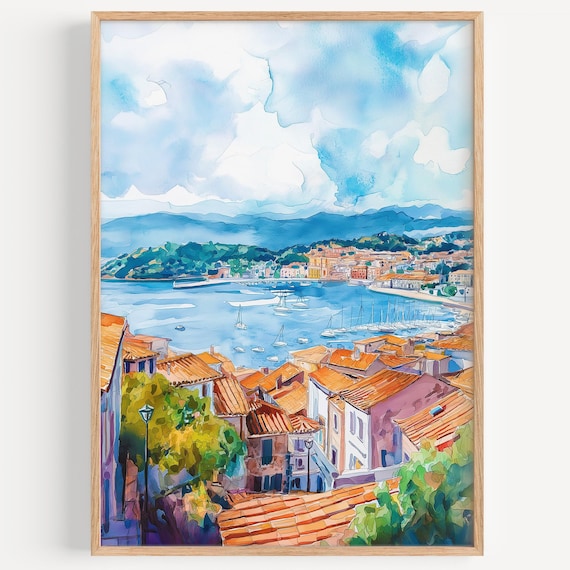 Vigo Spain Watercolor Poster Harbor Sailboats Coastal City Art