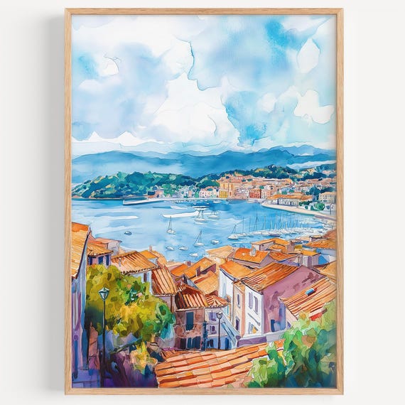 Vigo Watercolor Painting Wall Art Print Spain Travel Poster Decor Illustration Home