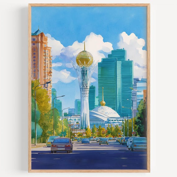 Nursultan Watercolor Painting Travel Poster, Astana