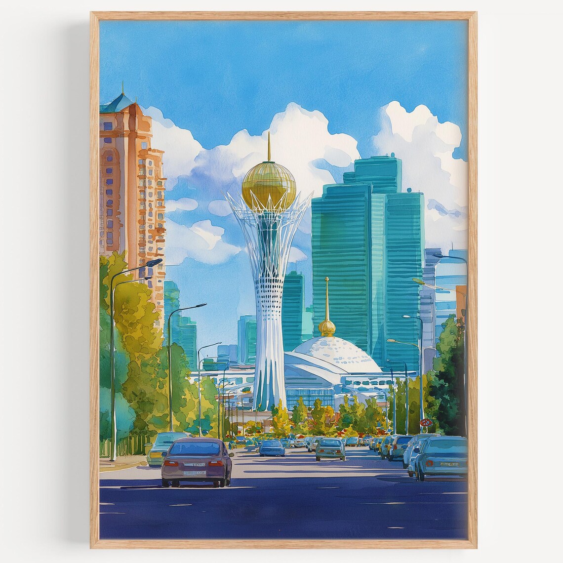 Nursultan Watercolor Painting Travel Poster, Astana