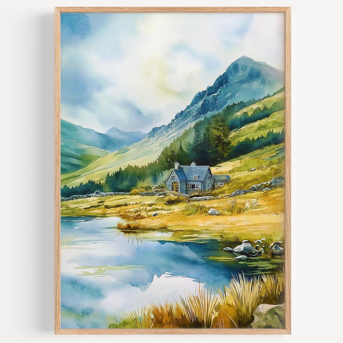 Snowdonia Watercolor Travel Poster, Wales Decor
