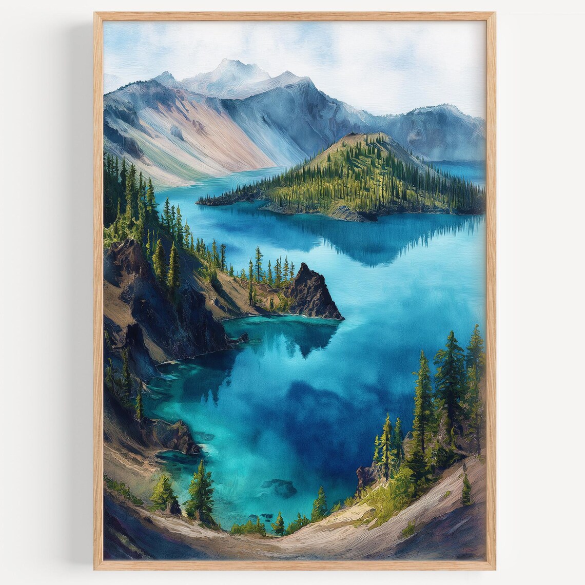 Crater Lake National Park Oregon Deep Blue Watercolor Travel Poster
