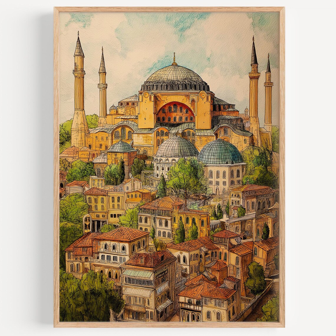 Hagia Sophia Istanbul Turkey Watercolor Landmark Travel Poster