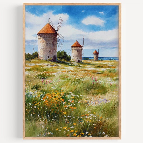 Oland Watercolor Painting Wall Art Print Sweden Travel Poster Decor Illustration Home