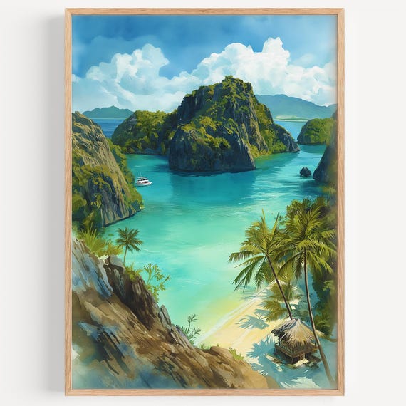 Palawan Watercolor Painting Wall Art Print Travel Poster Philippines Decor Illustration Home