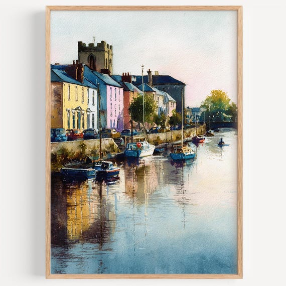 Enniskillen Watercolor Painting Wall Art Print Travel Poster British Decor Illustration Home