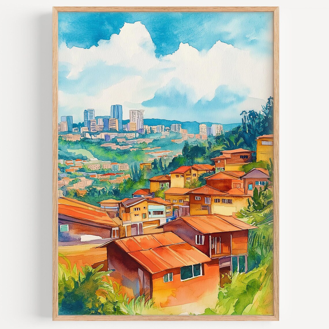 Kigali Rwanda Hillside City Skyline Watercolor Africa Poster