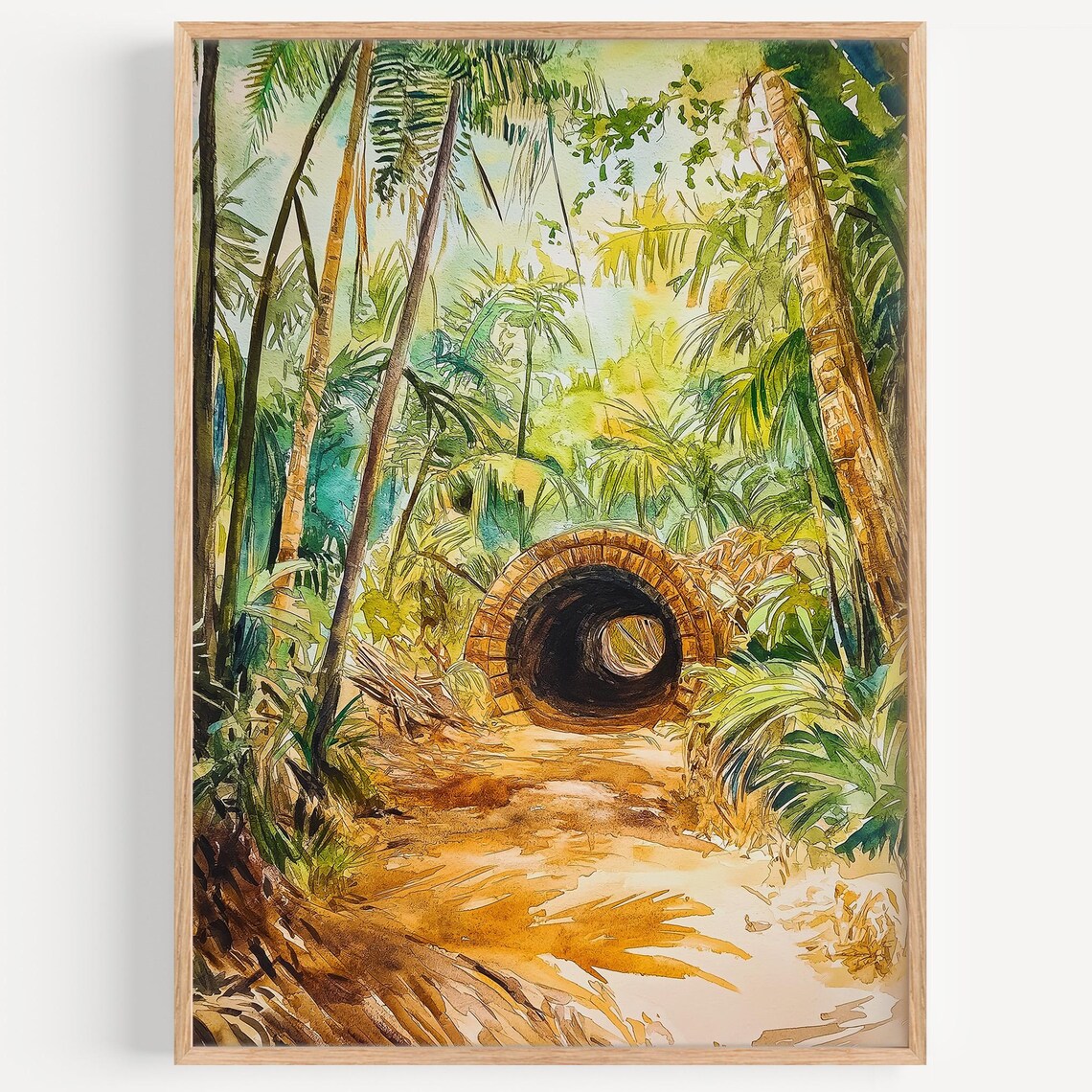 Cu Chi Tunnels Vietnam Jungle Watercolor Tunnel Entrance Poster