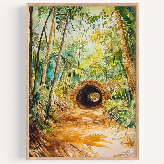 Cu Chi Tunnels Watercolor Painting Wall Art Print Vietnam Poster Travel Decor Illustration Home