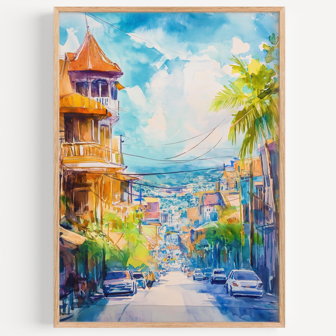 Cebu City Watercolor Painting, Philippines Travel Poster
