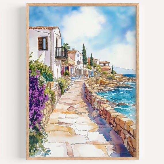 Paphos Watercolor Painting Wall Art Print Travel Poster Cyprus Decor Illustration Home