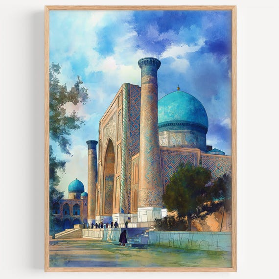 Samarkand Watercolor Painting Wall Art Print Travel Poster Uzbekistan Decor Illustration Home