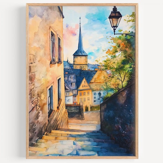Luxembourg Watercolor Painting Wall Art Print Travel Poster Europe Decor Illustration Home